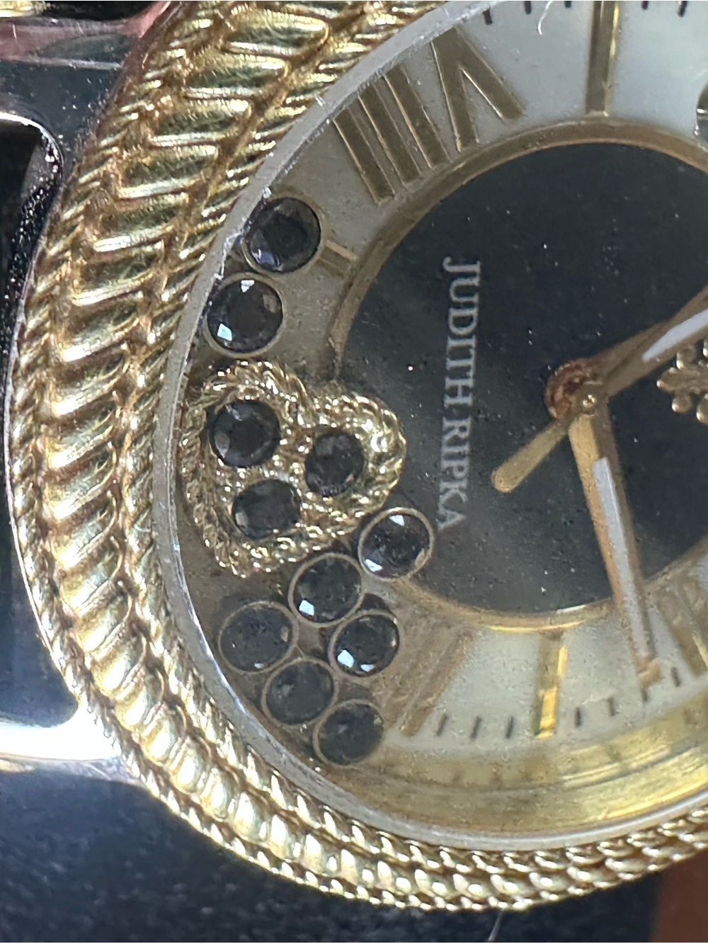 Judith Ripka Floating Crystal Heart Shaker Watch Gold Tone Leather Strap - Picture 4 of 16